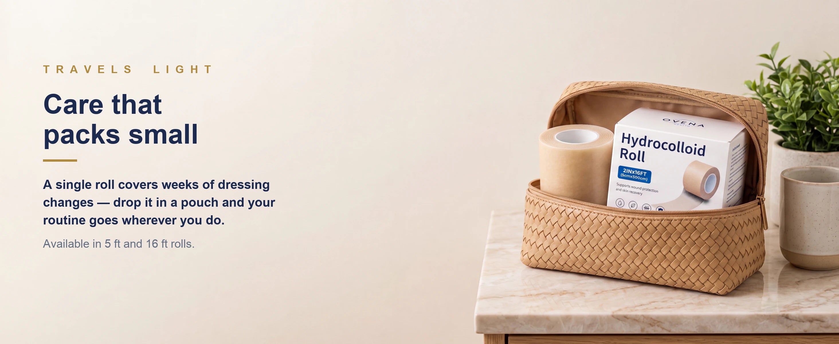 Packed and travel-ready — Ovena hydrocolloid roll