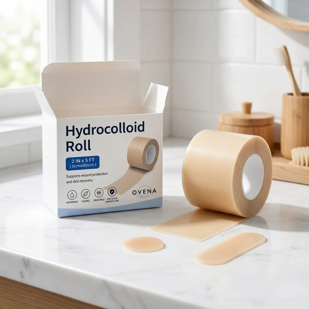 Cut hydrocolloid pieces laid out ready beside the roll.
