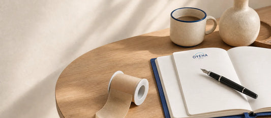 A hydrocolloid roll partially unrolled beside an open notebook