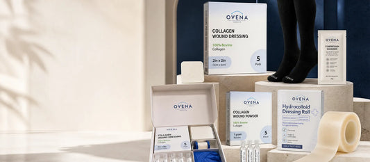 A hydrocolloid roll unspooled in a styled product scene