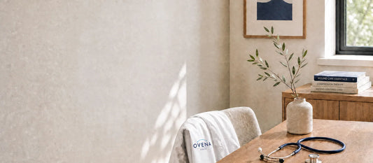 A calm clinical room with a stethoscope on the table