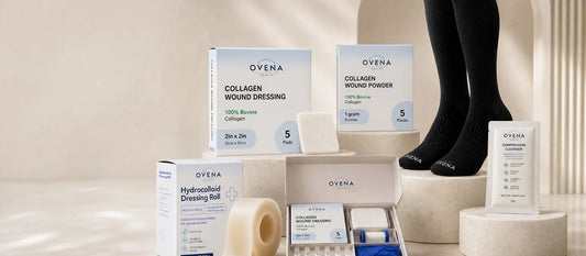A hydrocolloid roll unspooled in front of the product line