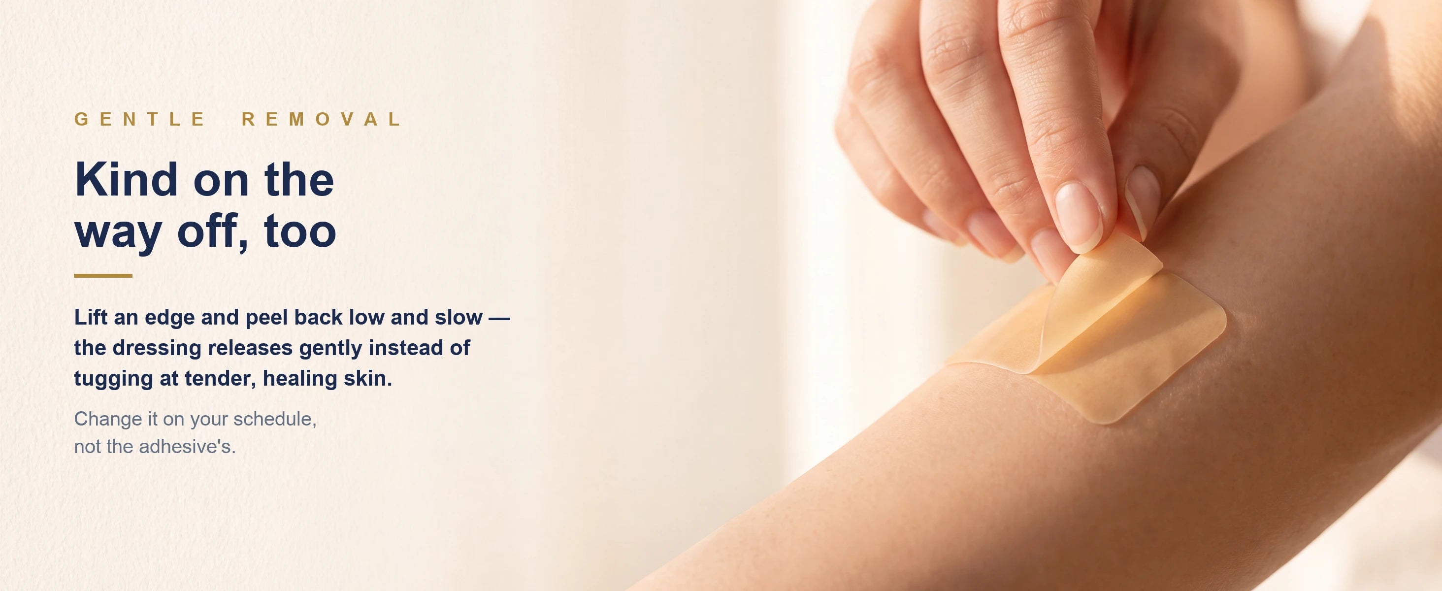 Comes off as gently as it went on — lifting a hydrocolloid patch